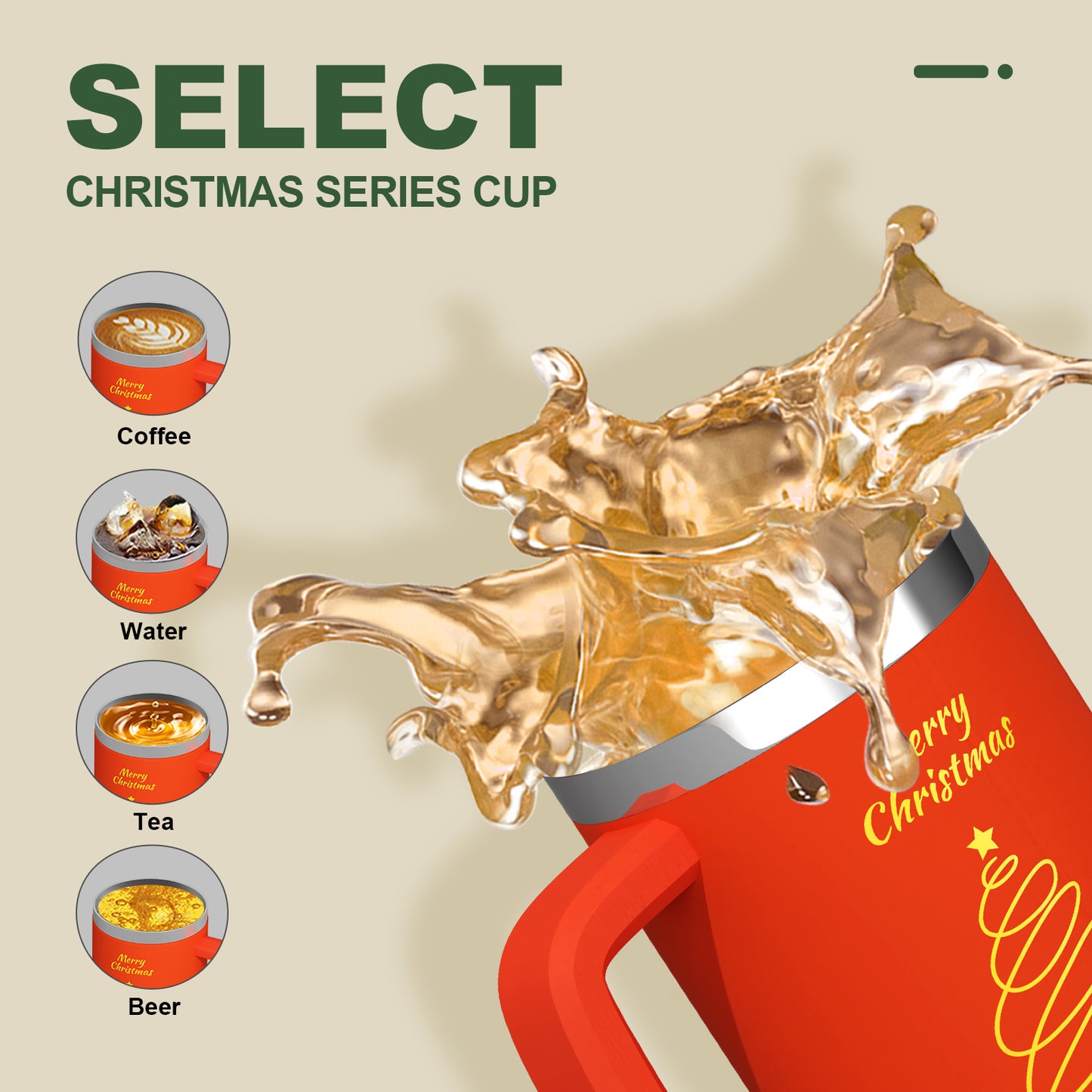 FOHGEE Christmas Style 30oz Stainless Steel Tumbler with Handle - Keep Drinks Cold & Hot All Season! (Red Tree)