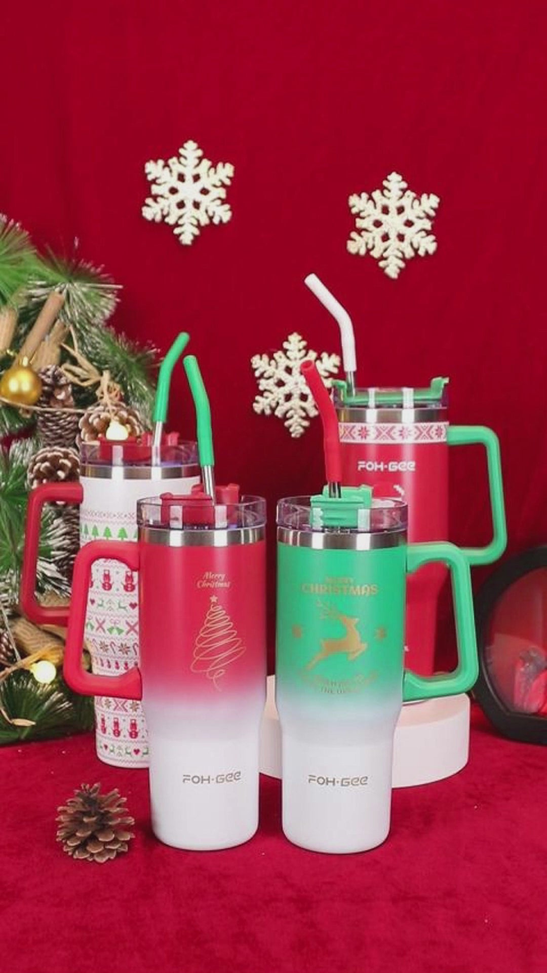 FOHGEE Christmas Style 40oz Stainless Steel Tumbler with Handle - Keep